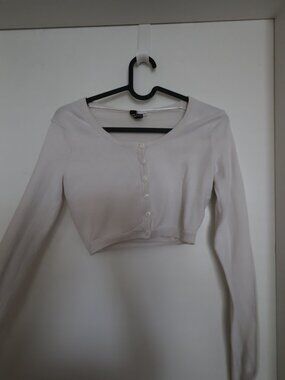 White Cropped Cardigan Button Up